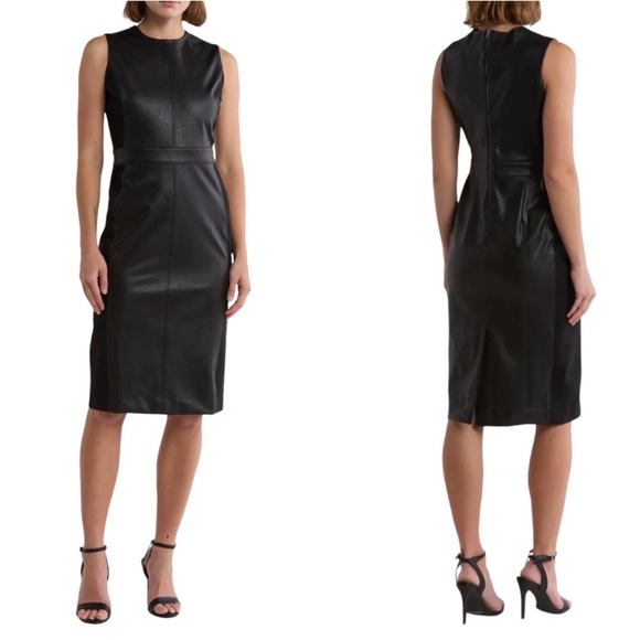 SPANX Leather-Like Combo Fitted Dress - Luxe Black Sz M New with Tags - Picture 3 of 12